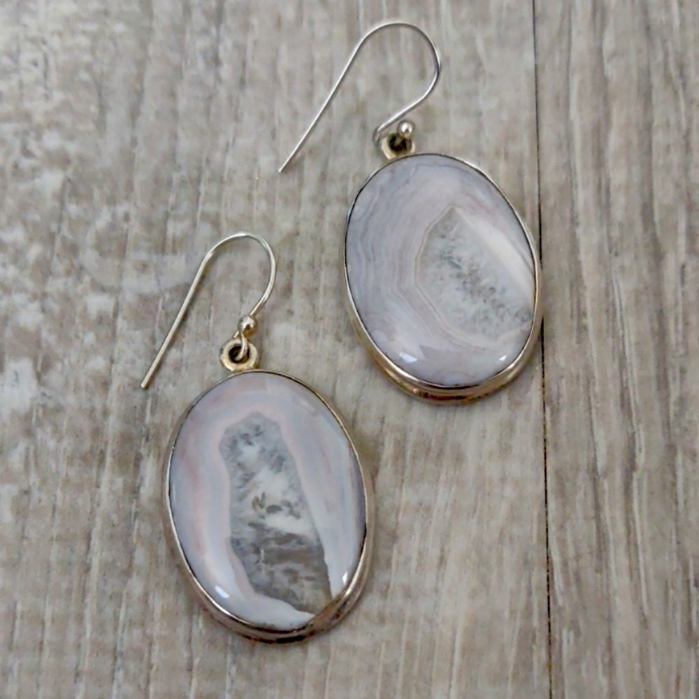 Agate genuine Sterling Silver Earrings Piece Dangle